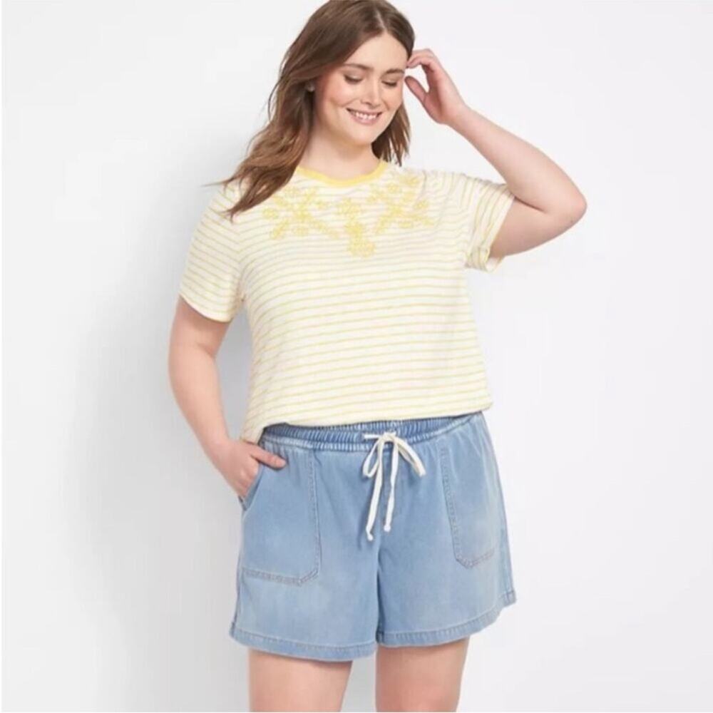 Lane Bryant yellow stripe Classic Short Sleeve Crew neck Tee - Picture 1 of 7